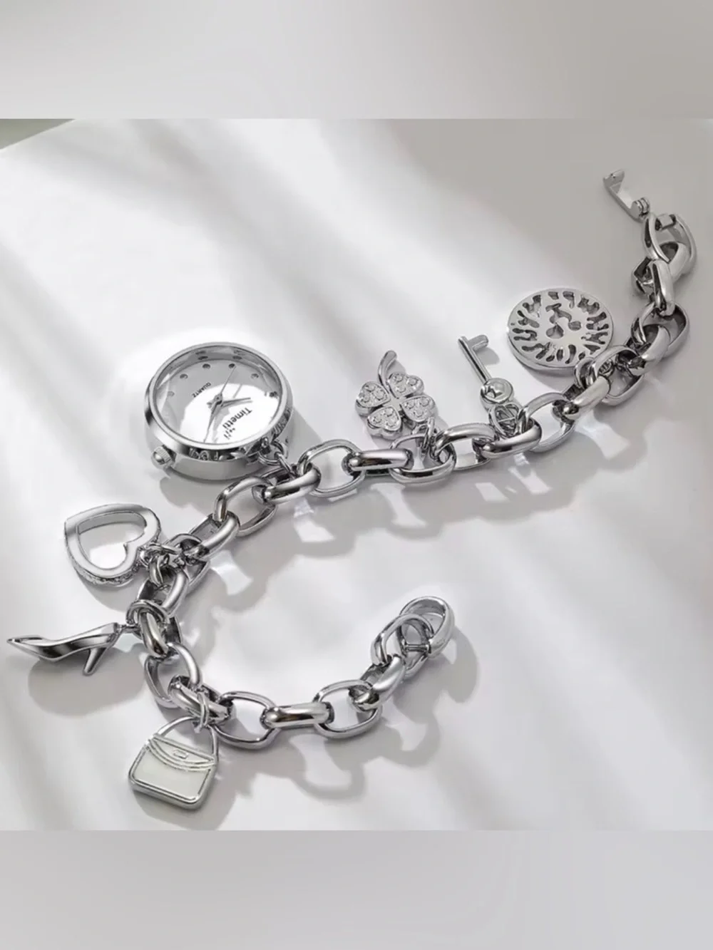 Silver Charm Bracelet Watch for Women